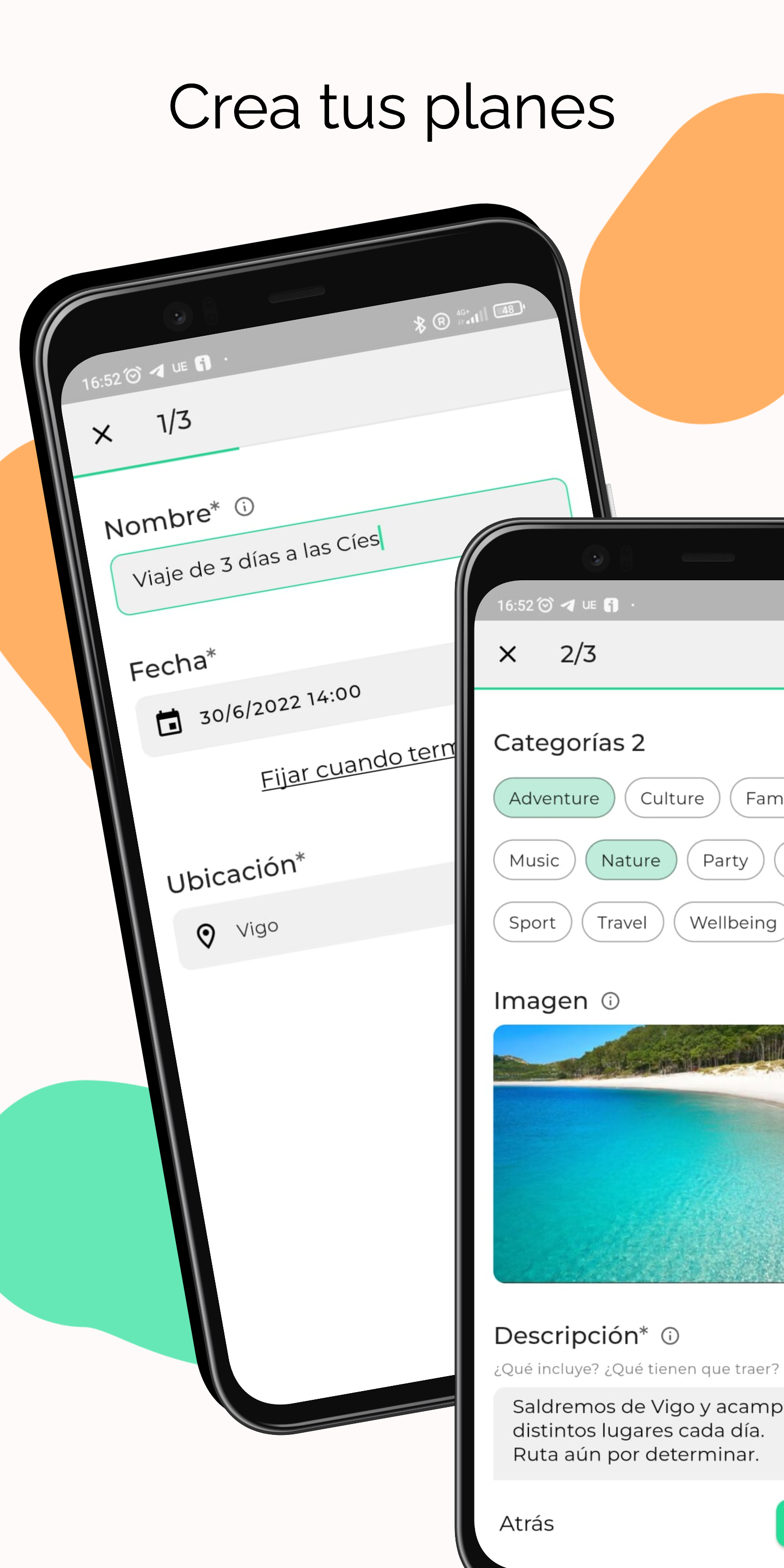 Pantalla de Yendo para crear un plan en grupo